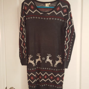Christmas Gray Reindeer Sweater Dress NWT